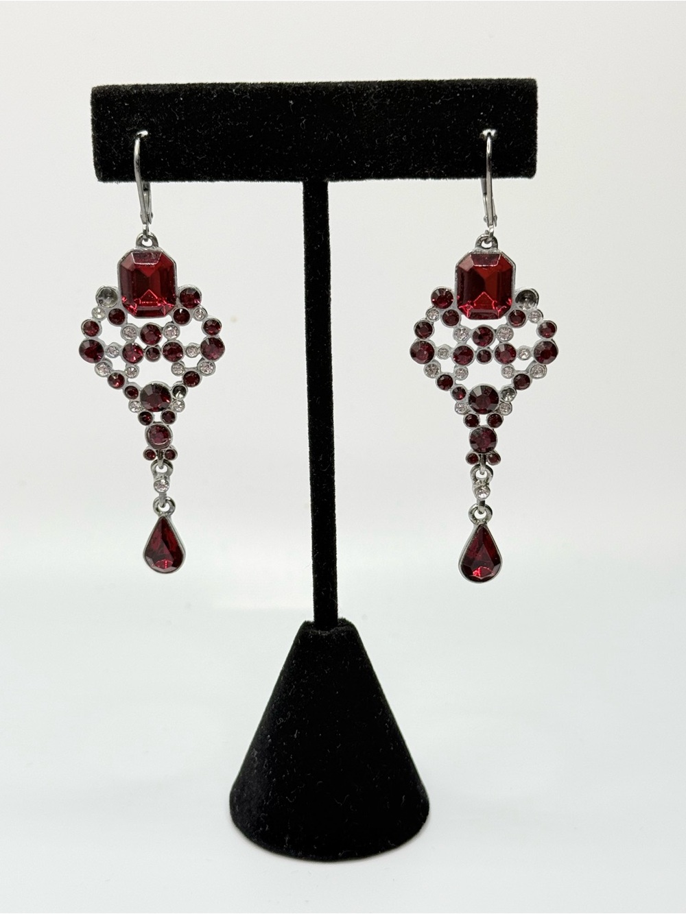 Givenchy Garnet Red Crystal Chandelier Drop Earrings